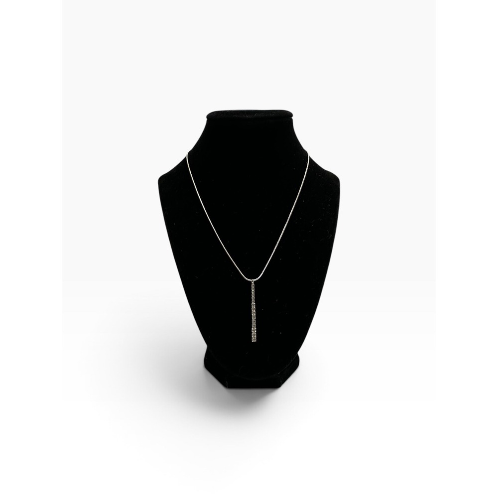 Y2K Monet Bar Pendant Necklace 16" Silver Tone Clear Rhinestone Snake Chain
